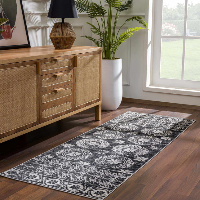 Kahraman Black&White Floral Washable Area Rug Rugs TriadCommerceInc