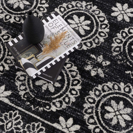 Kahraman Black&White Floral Washable Area Rug Rugs TriadCommerceInc