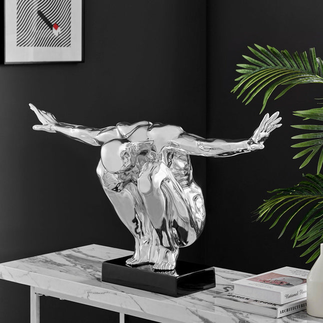 Large Saluting Man Resin Sculpture 37" Wide x 19" Tall // Chrome Sculpture TriadCommerceInc   