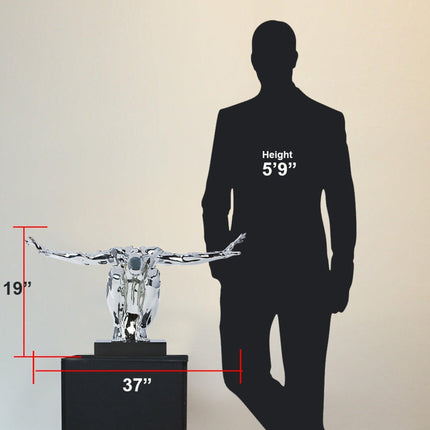Large Saluting Man Resin Sculpture 37" Wide x 19" Tall // Chrome Sculpture TriadCommerceInc   