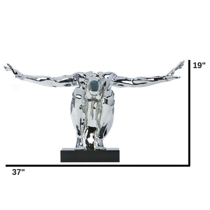 Large Saluting Man Resin Sculpture 37" Wide x 19" Tall // Chrome Sculpture TriadCommerceInc   
