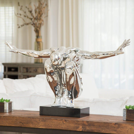 Large Saluting Man Resin Sculpture 37" Wide x 19" Tall // Chrome Sculpture TriadCommerceInc   