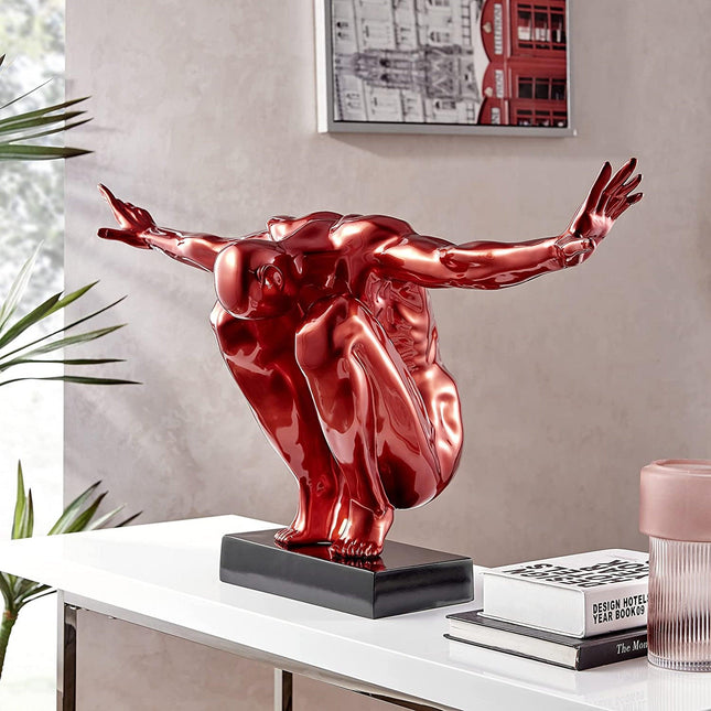 Large Saluting Man Resin Sculpture 37" Wide x 19" Tall // Metallic Red Sculpture TriadCommerceInc   
