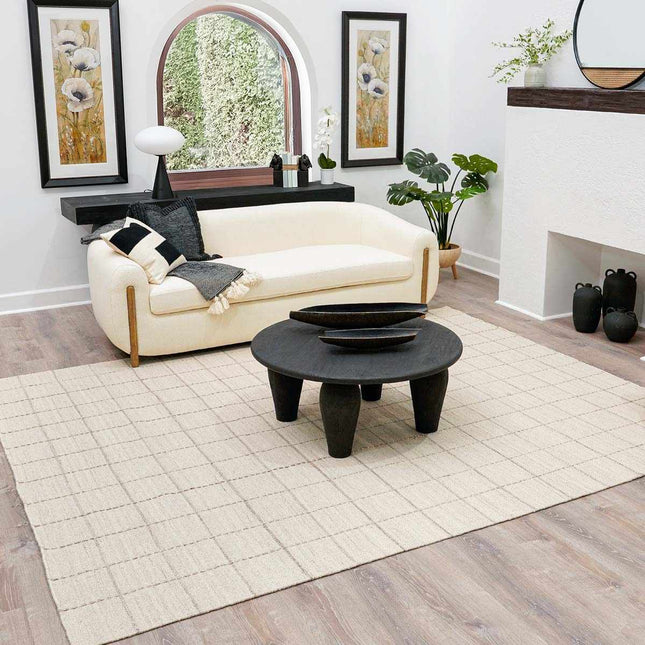 Nissa Cream Checkered Wool Rug Rugs TriadCommerceInc