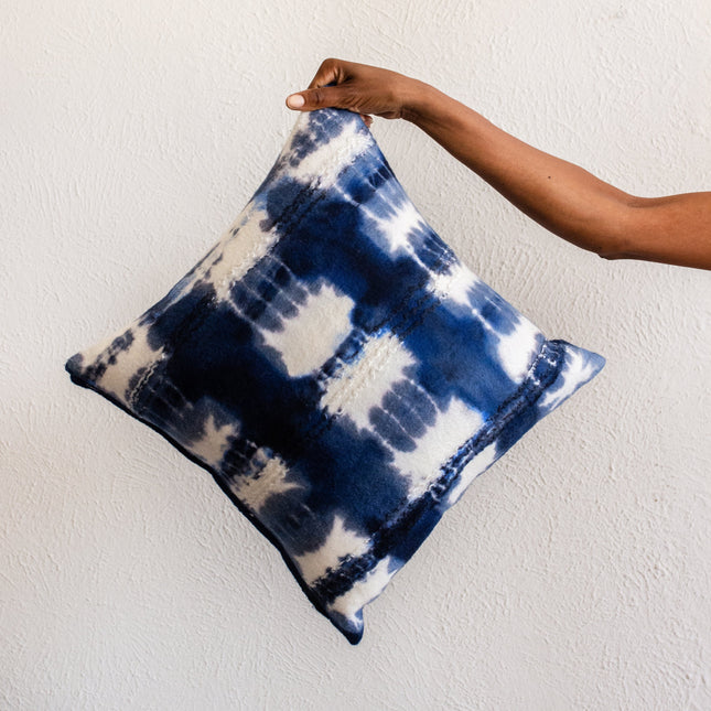 Adire Tie-Dye Wool Blue Indigo Throw Pillow Pillows TriadCommerceInc