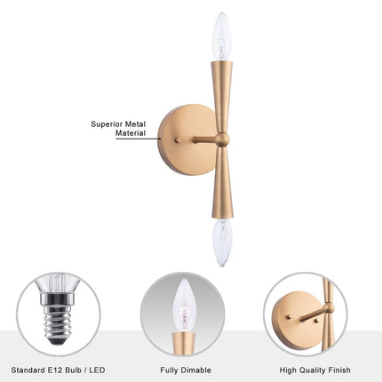 Mizu Mid-Century Modern Gold 2-Light Wall Sconce Light Home Decor > Lighting > Wall Lighting > Wall Sconces TriadCommerceInc