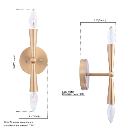 Mizu Mid-Century Modern Gold 2-Light Wall Sconce Light Home Decor > Lighting > Wall Lighting > Wall Sconces TriadCommerceInc