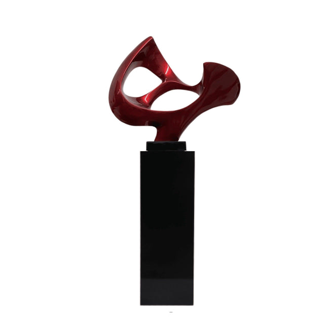 Metallic Red Abstract Mask Floor Sculpture With Black Stand, 54" Tall Sculpture TriadCommerceInc   