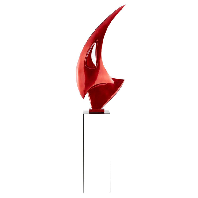 Metallic Red Sail Floor Sculpture With White Stand, 70" Tall Sculpture TriadCommerceInc   
