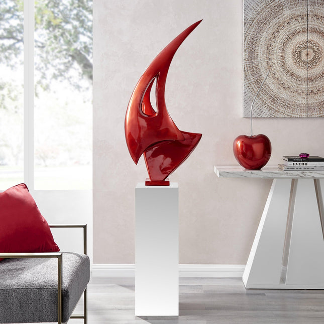 Metallic Red Sail Floor Sculpture With White Stand, 70" Tall Sculpture TriadCommerceInc   
