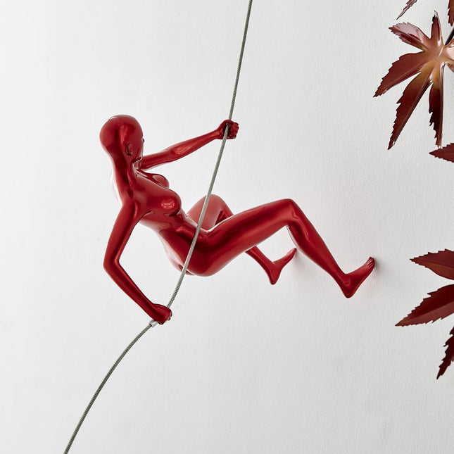 Metallic Red Wall Sculpture Climbing 8" Woman Sculpture TriadCommerceInc   