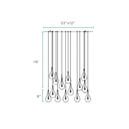 Modern Glass Drops Chandelier // 14 Lights // Rectangular Chrome Canopy Chandeliers TriadCommerceInc   
