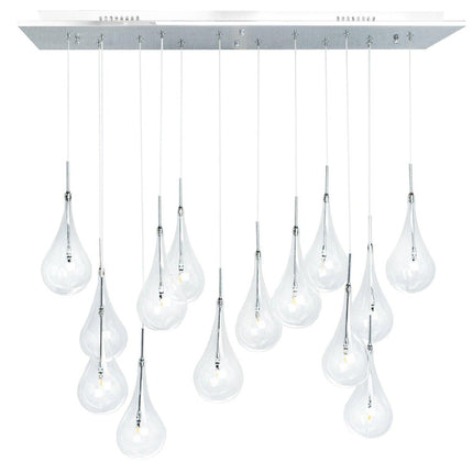 Modern Glass Drops Chandelier // 14 Lights // Rectangular Chrome Canopy Chandeliers TriadCommerceInc   