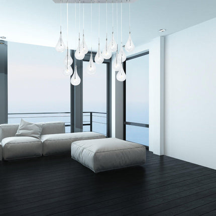 Modern Glass Drops Chandelier // 14 Lights // Rectangular Chrome Canopy Chandeliers TriadCommerceInc   