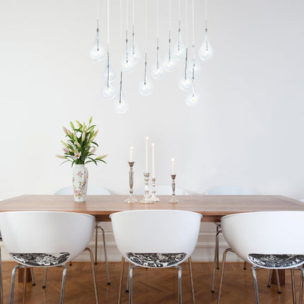 Modern Glass Drops Chandelier // 14 Lights // Rectangular Chrome Canopy Chandeliers TriadCommerceInc   