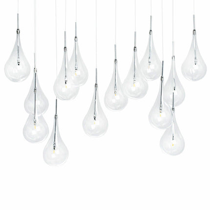 Modern Glass Drops Chandelier // 14 Lights // Rectangular Chrome Canopy Chandeliers TriadCommerceInc   