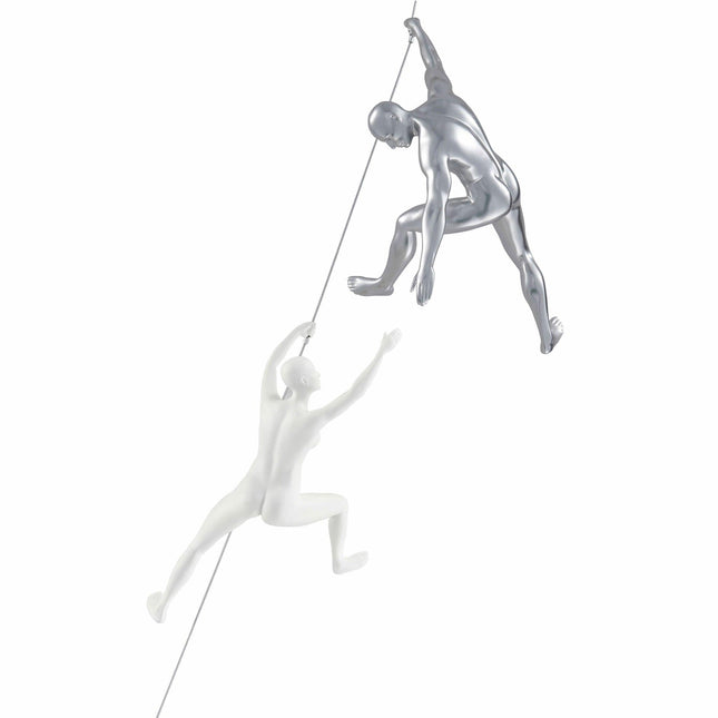 Climbing Couple Set of Two Wall Sculptures, Matte White & Chrome Sculpture TriadCommerceInc   