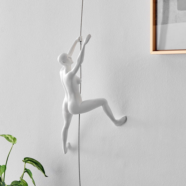 Climbing Couple Set of Two Wall Sculptures, Matte White & Chrome Sculpture TriadCommerceInc   
