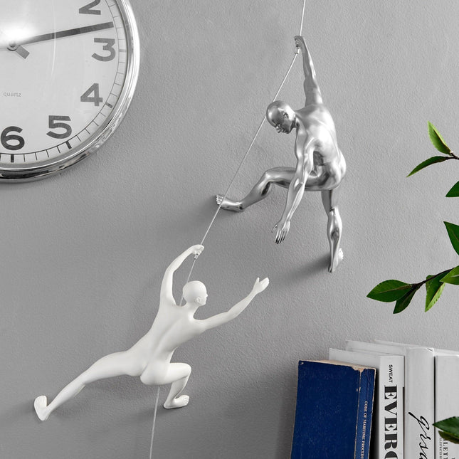 Climbing Couple Set of Two Wall Sculptures, Matte White & Chrome Sculpture TriadCommerceInc   