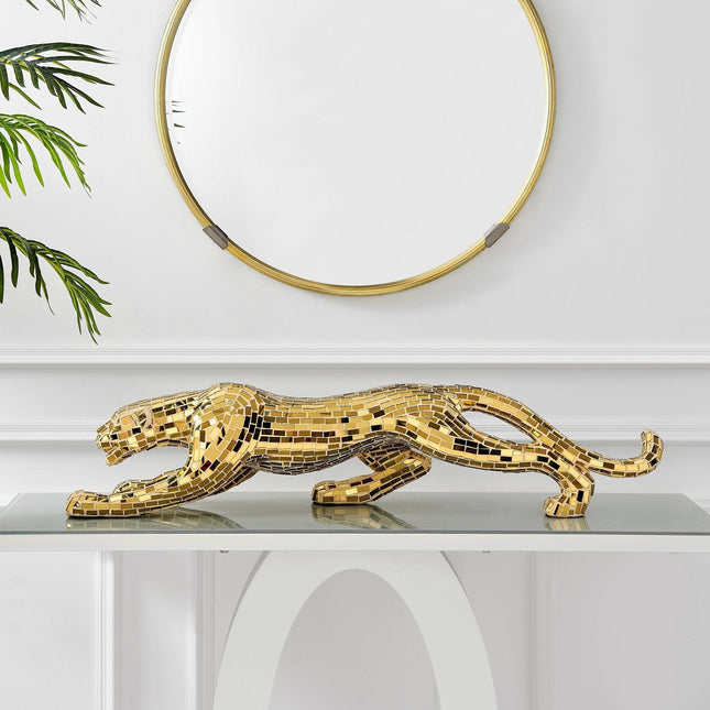 Mosaic Gold Panther Sculpture Sculpture TriadCommerceInc   