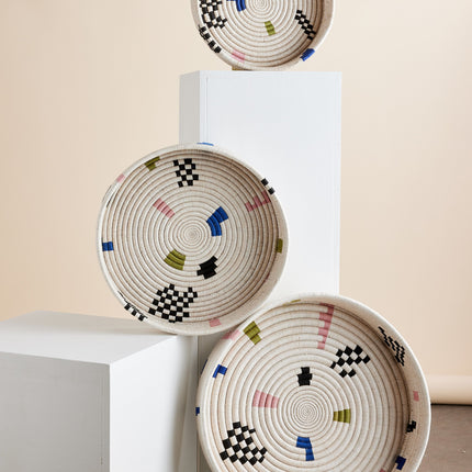 Mosaic Woven Nesting Tray Baskets & Vessels TriadCommerceInc Set of 3