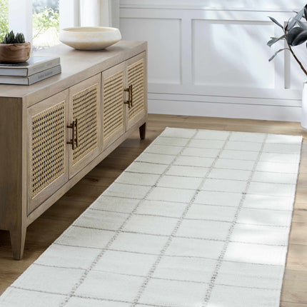 Nissa White Gray Checkered Wool Rug Rugs TriadCommerceInc