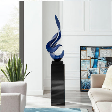 Navy Blue Flame Floor Sculpture With Black Stand, 65" Tall Sculpture TriadCommerceInc   