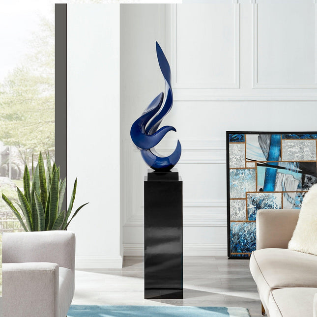 Navy Blue Flame Floor Sculpture With Black Stand, 65" Tall Sculpture TriadCommerceInc   
