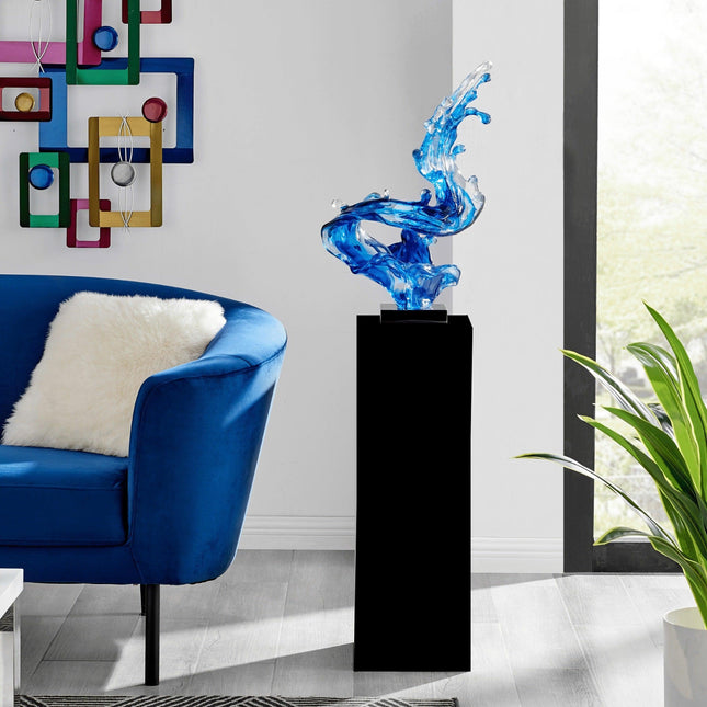 Ocean Blue Cortes Bay Wave Floor Sculpture with Black Stand, 43" Tall Sculpture TriadCommerceInc   