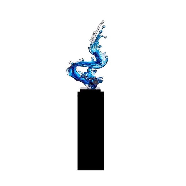 Ocean Blue Cortes Bay Wave Floor Sculpture with Black Stand, 43" Tall Sculpture TriadCommerceInc   