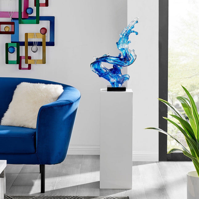 Ocean Blue Cortes Bay Wave Floor Sculpture with White Stand, 43" Tall Sculpture TriadCommerceInc   