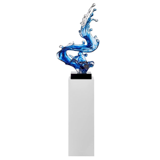 Ocean Blue Cortes Bay Wave Floor Sculpture with White Stand, 57" Tall Sculpture TriadCommerceInc   