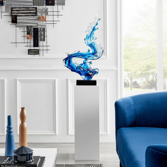 Ocean Blue Cortes Bay Wave Floor Sculpture with White Stand, 57" Tall Sculpture TriadCommerceInc   