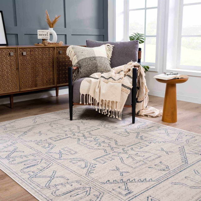Divya Cream & Silver Blue Area Rug - Clearance Rugs TriadCommerceInc