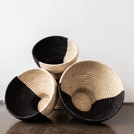 Pedestal Black and Natural Basket Bowl Baskets & Vessels TriadCommerceInc