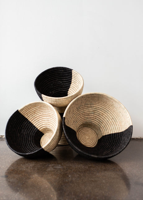 Pedestal Black and Natural Basket Bowl Baskets & Vessels TriadCommerceInc