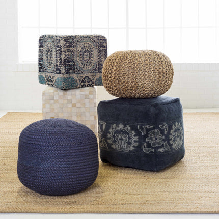 Gail Navy Jute Knitted Pouf Poufs TriadCommerceInc