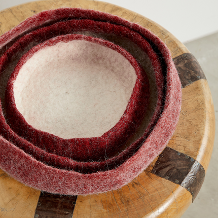 Berry Red Decorative Wool Nesting Bowls Baskets TriadCommerceInc