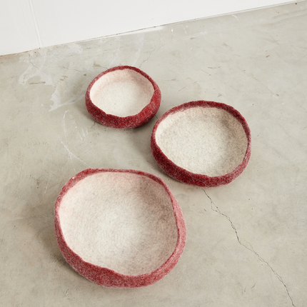 Berry Red Decorative Wool Nesting Bowls Baskets TriadCommerceInc Small