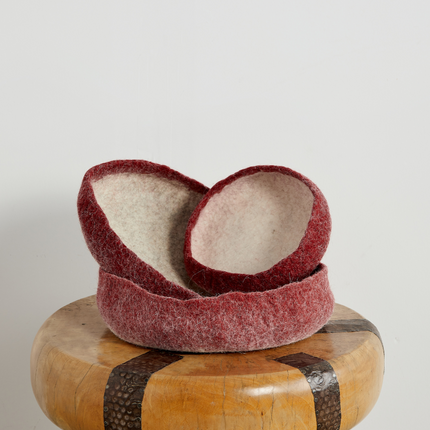 Berry Red Decorative Wool Nesting Bowls Baskets TriadCommerceInc Set of 3