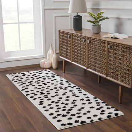 Cansu Black & White Dotted Area Rug Rugs TriadCommerceInc