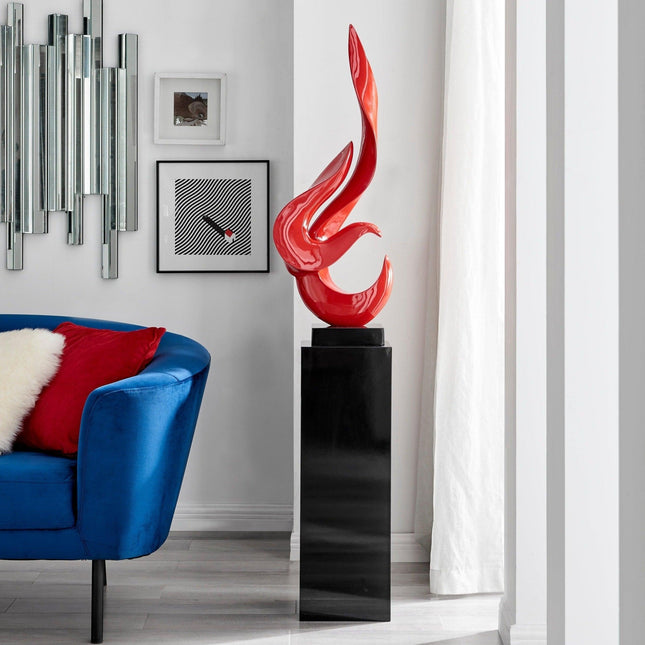 Red Flame Floor Sculpture With Black Stand, 65" Tall Sculpture TriadCommerceInc   