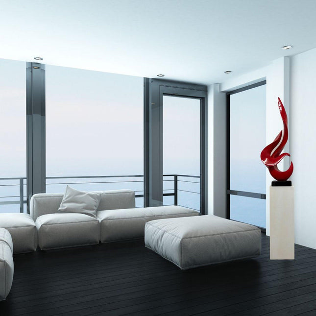 Red Flame Floor Sculpture With White Stand, 65" Tall Sculpture TriadCommerceInc   