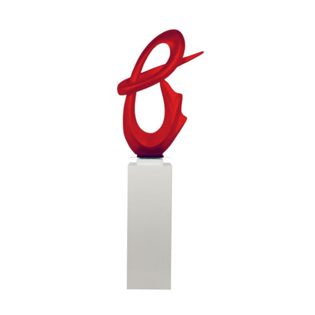 Red Fluid Abstract Floor Sculpture With White Stand, 59" Tall Sculpture TriadCommerceInc   