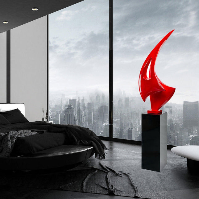 Red Sail Floor Sculpture With Black Stand, 70" Tall Sculpture TriadCommerceInc   
