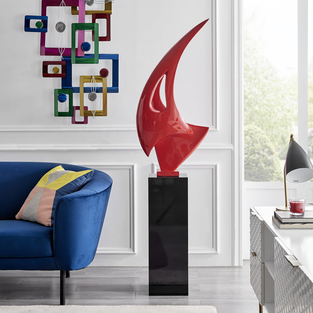 Red Sail Floor Sculpture With White Stand, 70" Tall Sculpture TriadCommerceInc   