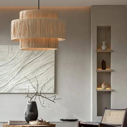 Japanese Vintage Woven Rattan Pendant Light Pendants TriadCommerceInc   