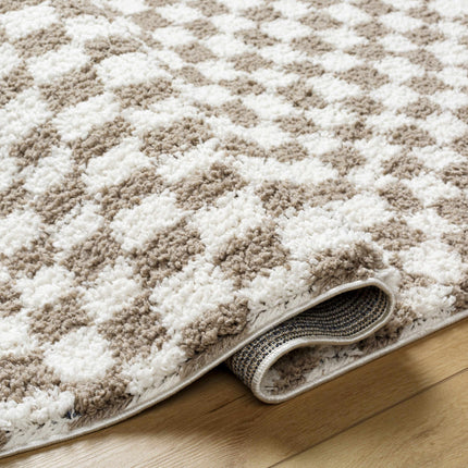 Kieu Light Gray & Taupe Checkered Area Rug Rugs TriadCommerceInc