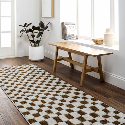 Lajos Brown Checkered Area Rug Rugs TriadCommerceInc