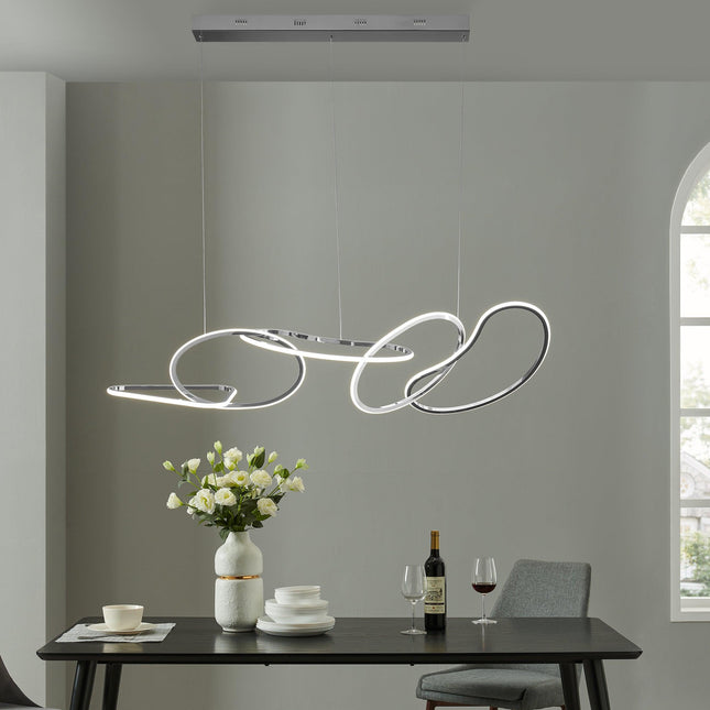 Seoul LED Hoops Rectangular Chandelier // Chrome Chandeliers TriadCommerceInc   